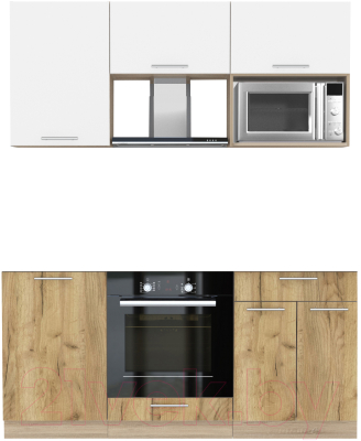 Кухонный гарнитур Интерлиния Мила 1.7 ВТ без столешницы (белый платинум/дуб золотой) - фото