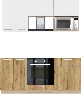 Кухонный гарнитур Интерлиния Мила 1.8 ВТ без столешницы (белый платинум/дуб золотой) - фото