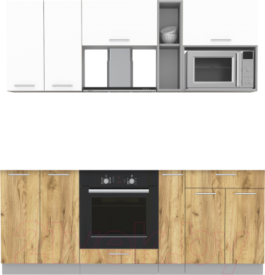 Кухонный гарнитур Интерлиния Мила 2.0 ВТ без столешницы (белый платинум/дуб золотой) - фото