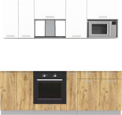 Кухонный гарнитур Интерлиния Мила 2.2 ВТ без столешницы (белый платинум/дуб золотой) - фото