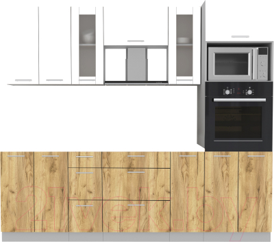 Кухонный гарнитур Интерлиния Мила 2.4 ВТ без столешницы (белый платинум/дуб золотой) - фото