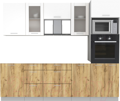 Кухонный гарнитур Интерлиния Мила 2.5 ВТ без столешницы (белый платинум/дуб золотой) - фото
