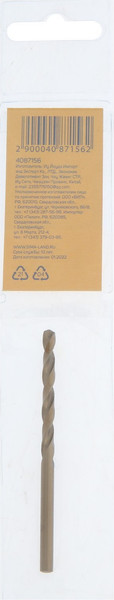 Сверло Tundra HSS-Co цилиндрический хвостовик по металлу 4x75мм / 4087156