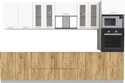 Кухонный гарнитур Интерлиния Мила 3.2 ВТ без столешницы (белый платинум/дуб золотой) - фото