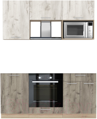 Кухонный гарнитур Интерлиния Мила 1.7 ВТ без столешницы (дуб белый/дуб серый) - фото