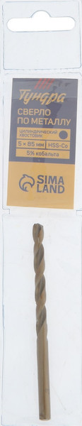 Сверло Tundra HSS-Co цилиндрический хвостовик по металлу 5x85мм / 4087160