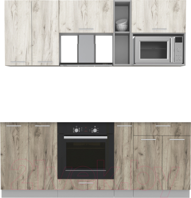 Кухонный гарнитур Интерлиния Мила 2.0 ВТ без столешницы (дуб белый/дуб серый) - фото