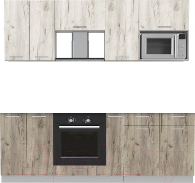 Кухонный гарнитур Интерлиния Мила 2.2 ВТ без столешницы (дуб белый/дуб серый) - фото