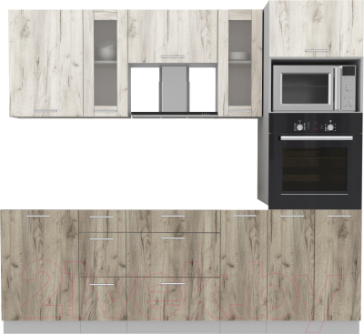 Кухонный гарнитур Интерлиния Мила 2.3 ВТ без столешницы (дуб белый/дуб серый) - фото
