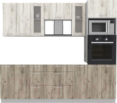 Кухонный гарнитур Интерлиния Мила 2.4 ВТ без столешницы (дуб белый/дуб серый) - фото
