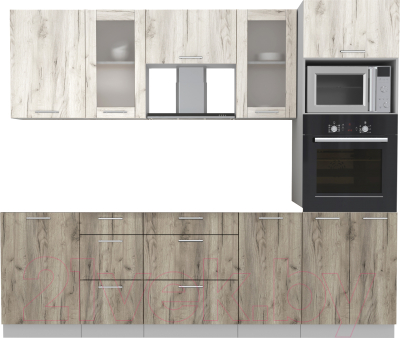 Кухонный гарнитур Интерлиния Мила 2.5 ВТ без столешницы (дуб белый/дуб серый) - фото