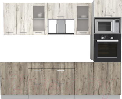 Кухонный гарнитур Интерлиния Мила 2.6 ВТ без столешницы (дуб белый/дуб серый) - фото