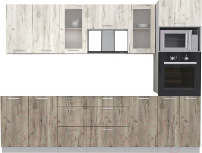 Кухонный гарнитур Интерлиния Мила 2.8 ВТ без столешницы (дуб белый/дуб серый) - фото
