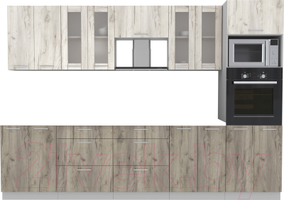 Кухонный гарнитур Интерлиния Мила 3.0 ВТ без столешницы (дуб белый/дуб серый) - фото