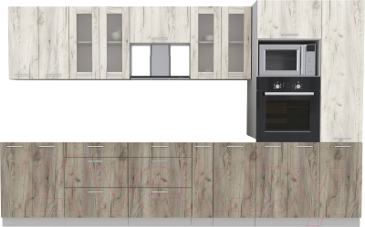 Кухонный гарнитур Интерлиния Мила 3.4 ВТ без столешницы (дуб белый/дуб серый) - фото