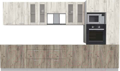 Кухонный гарнитур Интерлиния Мила 3.6 ВТ без столешницы (дуб белый/дуб серый) - фото