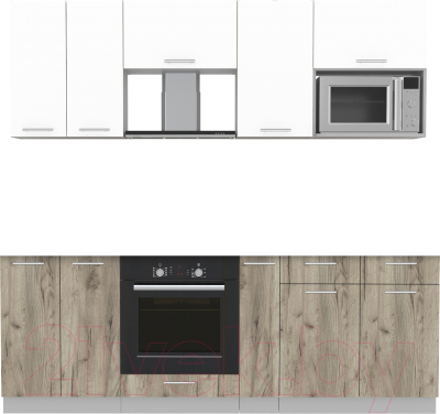 Кухонный гарнитур Интерлиния Мила 2.2 ВТ без столешницы (белый платинум/дуб серый) - фото
