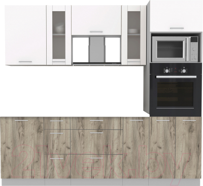 Кухонный гарнитур Интерлиния Мила 2.3 ВТ без столешницы (белый платинум/дуб серый) - фото