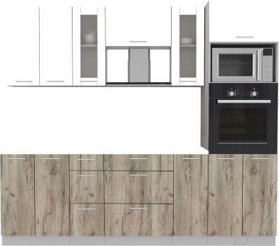Кухонный гарнитур Интерлиния Мила 2.4 ВТ без столешницы (белый платинум/дуб серый) - фото