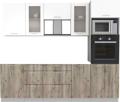 Кухонный гарнитур Интерлиния Мила 2.5 ВТ без столешницы (белый платинум/дуб серый) - фото