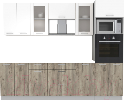 Кухонный гарнитур Интерлиния Мила 2.6 ВТ без столешницы (белый платинум/дуб серый) - фото