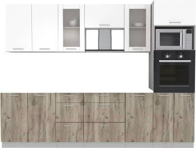 Кухонный гарнитур Интерлиния Мила 2.8 ВТ без столешницы (белый платинум/дуб серый) - фото