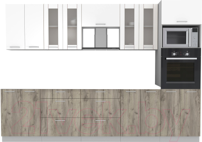Кухонный гарнитур Интерлиния Мила 3.0 ВТ без столешницы (белый платинум/дуб серый) - фото