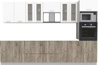 Кухонный гарнитур Интерлиния Мила 3.2 ВТ без столешницы (белый платинум/дуб серый) - фото