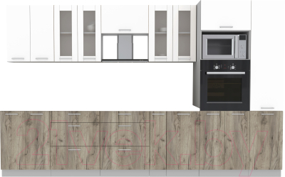 Кухонный гарнитур Интерлиния Мила 3.4 ВТ без столешницы (белый платинум/дуб серый) - фото