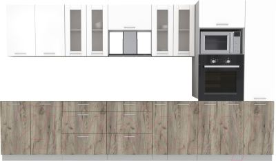 Кухонный гарнитур Интерлиния Мила 3.6 ВТ без столешницы (белый платинум/дуб серый) - фото