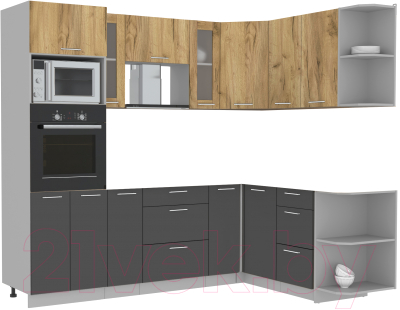 Кухонный гарнитур Интерлиния Мила 1.68x2.4 правая без столешницы (дуб золотой/антрацит) - фото