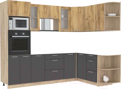 Кухонный гарнитур Интерлиния Мила 1.68x2.6 правая без столешницы (дуб золотой/антрацит) - фото