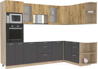 Кухонный гарнитур Интерлиния Мила 1.68x2.8 правая без столешницы (дуб золотой/антрацит) - фото
