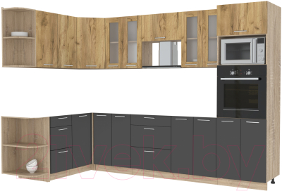 Кухонный гарнитур Интерлиния Мила 1.68x3.0 правая без столешницы (дуб золотой/антрацит) - фото