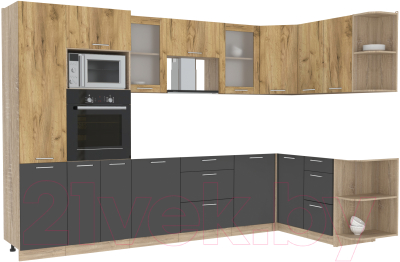 Кухонный гарнитур Интерлиния Мила 1.68x3.2 правая без столешницы (дуб золотой/антрацит) - фото