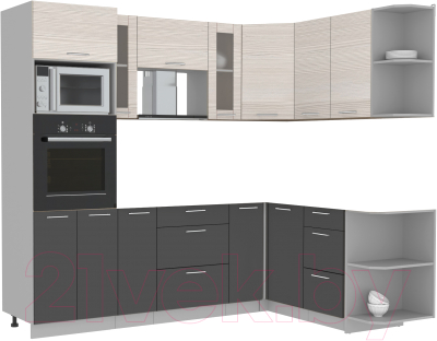 Кухонный гарнитур Интерлиния Мила 1.68x2.4 правая без столешницы (вудлайн кремовый/антрацит) - фото