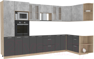 Кухонный гарнитур Интерлиния Мила 1.68x3.4 правая без столешницы (бетон/антрацит) - фото