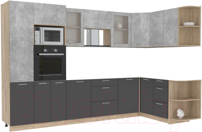 Кухонный гарнитур Интерлиния Мила 1.68x3.2 правая без столешницы (бетон/антрацит) - фото