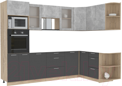 Кухонный гарнитур Интерлиния Мила 1.68x2.8 правая без столешницы (бетон/антрацит) - фото