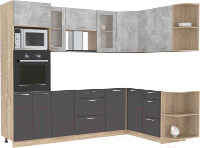 Кухонный гарнитур Интерлиния Мила 1.68x2.6 правая без столешницы (бетон/антрацит) - фото