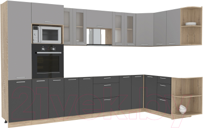 Кухонный гарнитур Интерлиния Мила 1.68x3.4 правая без столешницы (серебристый/антрацит) - фото