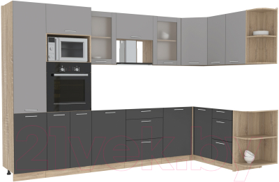 Кухонный гарнитур Интерлиния Мила 1.68x3.2 правая без столешницы (серебристый/антрацит) - фото