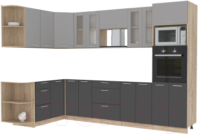 Кухонный гарнитур Интерлиния Мила 1.68x3.0 правая без столешницы (серебристый/антрацит) - фото