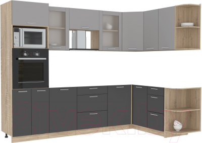 Кухонный гарнитур Интерлиния Мила 1.68x2.8 правая без столешницы (серебристый/антрацит) - фото
