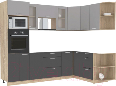 Кухонный гарнитур Интерлиния Мила 1.68x2.6 правая без столешницы (серебристый/антрацит) - фото