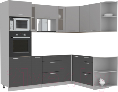 Кухонный гарнитур Интерлиния Мила 1.68x2.4 правая без столешницы (серебристый/антрацит) - фото