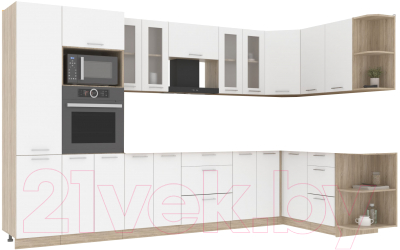 Кухонный гарнитур Интерлиния Мила 1.68x3.4 правая без столешницы (белый платинум) - фото