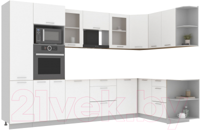 Кухонный гарнитур Интерлиния Мила 1.68x3.2 правая без столешницы (белый платинум) - фото