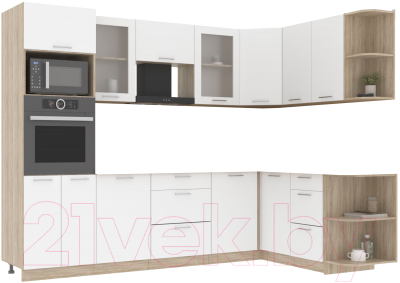 Кухонный гарнитур Интерлиния Мила 1.68x2.8 правая без столешницы (белый платинум) - фото