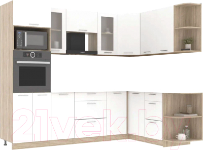 Кухонный гарнитур Интерлиния Мила 1.68x2.6 правая без столешницы (белый платинум) - фото